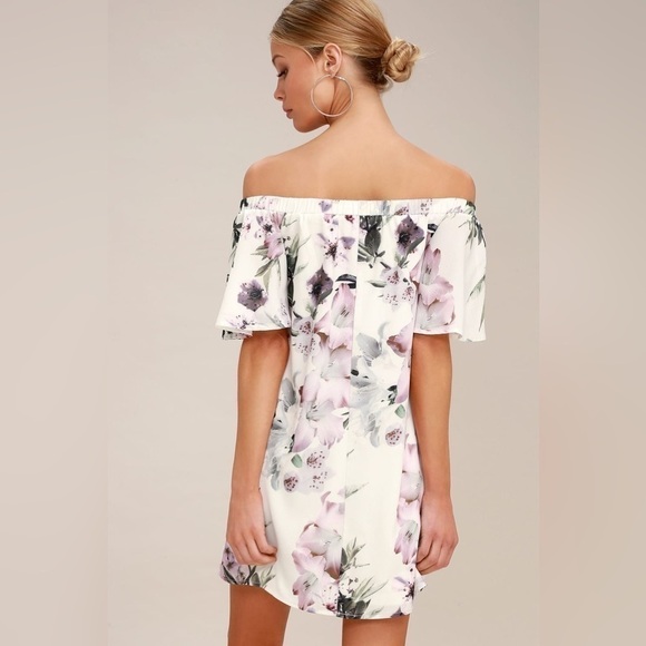 Lulu’s XS Dream of You Ivory Floral Print Off-the-Shoulder Shift Dress NWT - Picture 3 of 5